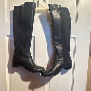 Tahari Black Leather Boots with Low Heel and Wide Calf Stretch